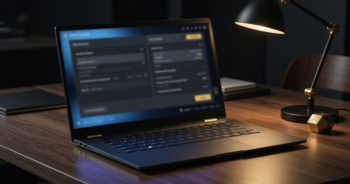 Stinger Teams running on a laptop at a dark desk, showing the room's dashboard